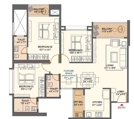 Joyville Joy 3.0 2 BHK floor plan